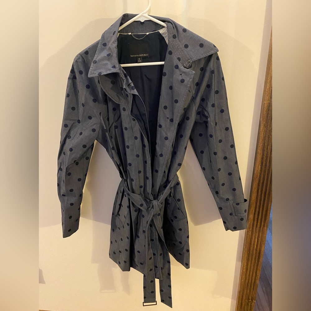 Banana Republic Chambray Polka Dot Trench Coat, Size M